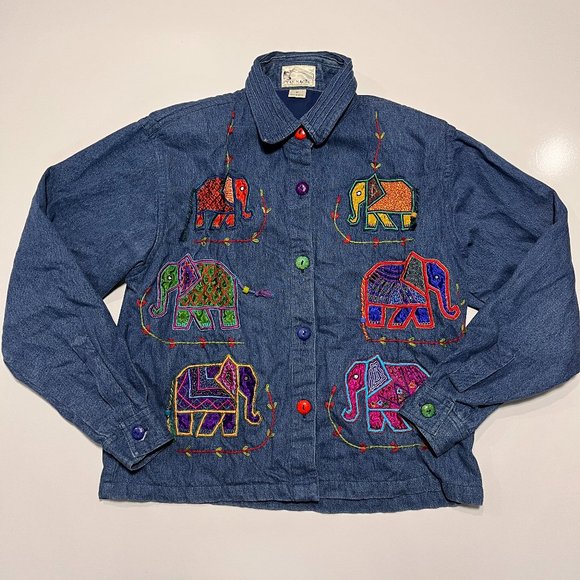 Yak Magik Tops - Yak Magik Button Down Shirt - Women Elephant Retro Vintage Colorful - Size M